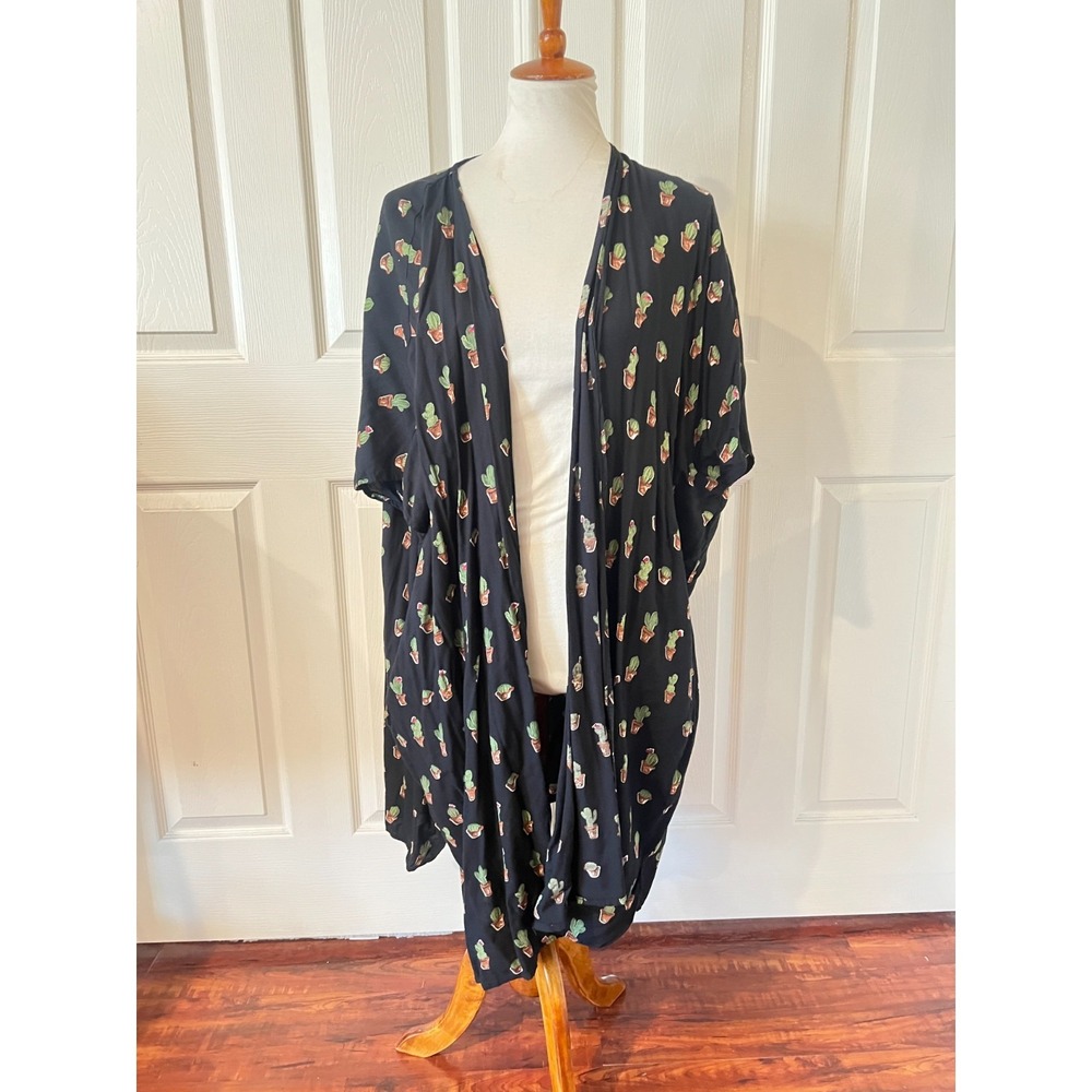 Blue Rain Womens Bohemian Cactus Open Longline Kimono Duster Cardigan‎ Size M